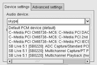 Skype ALSA configuration window